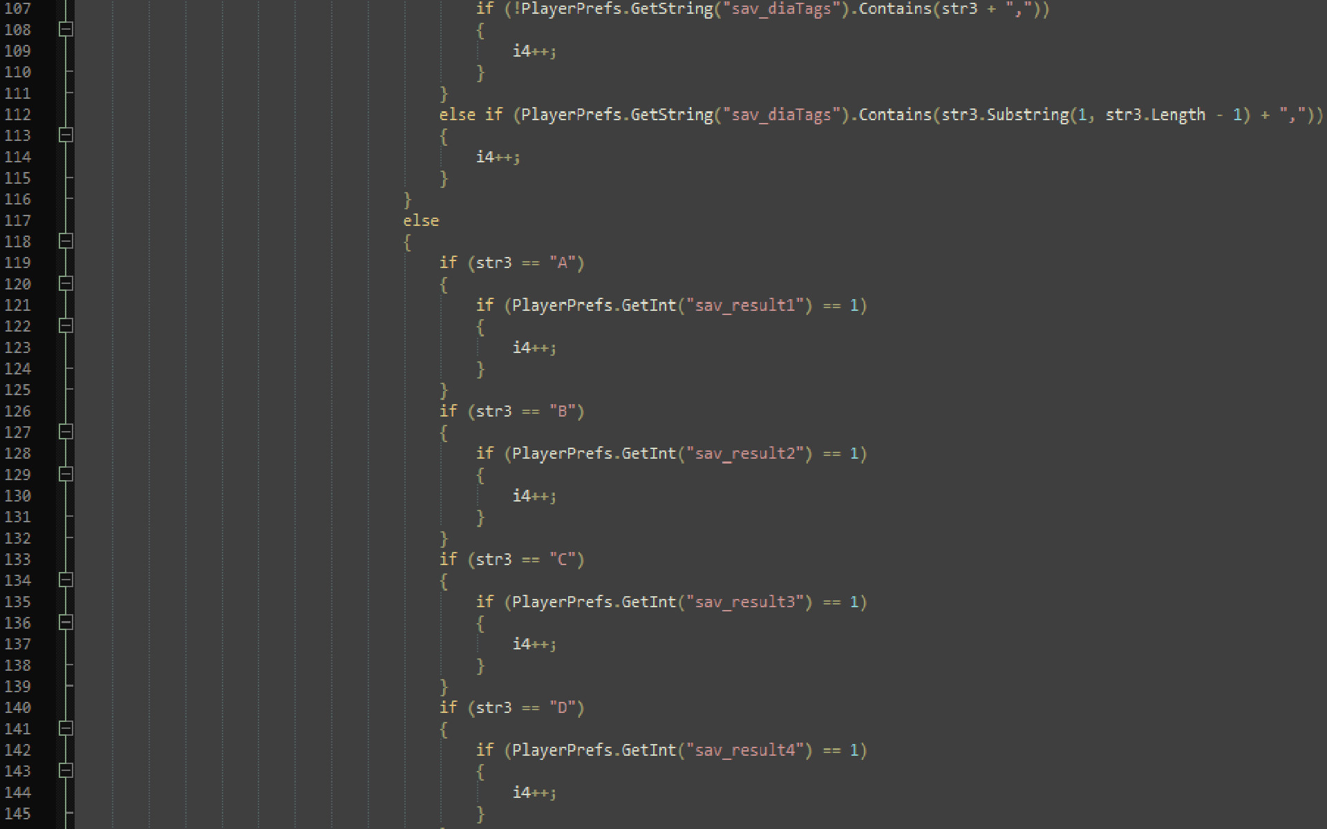 Screenshot of code that runs the dialogue system