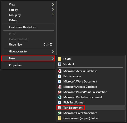 Showcase of how to create a text file on File Explorer in Windows 10