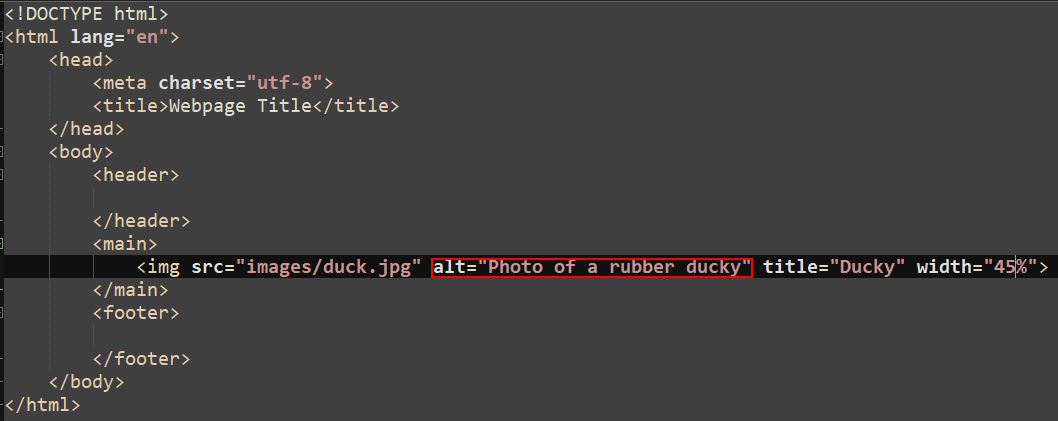 img tag showcase with alt property highlighted